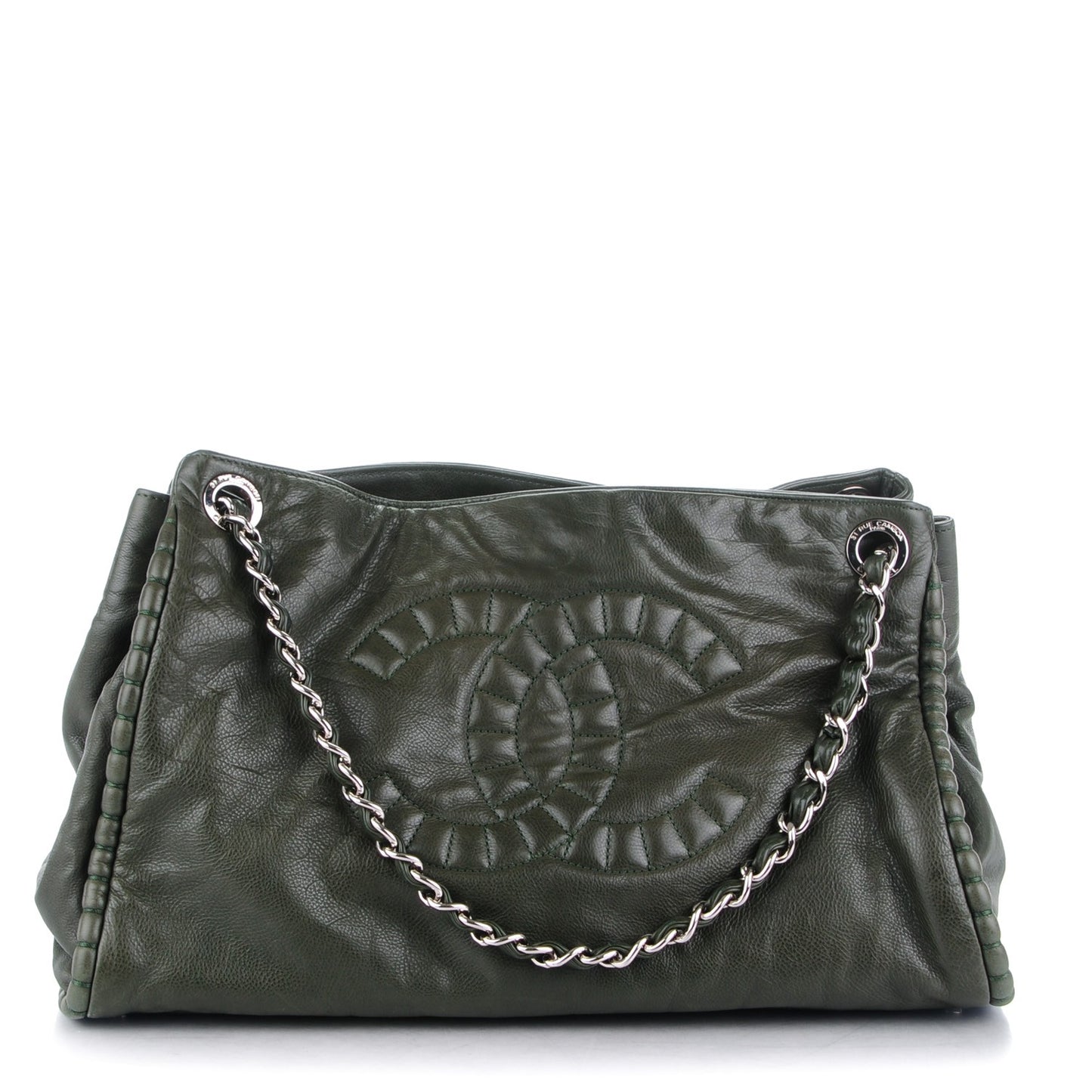 Calfskin On The Bund Open Accordion Tote Dark Khaki