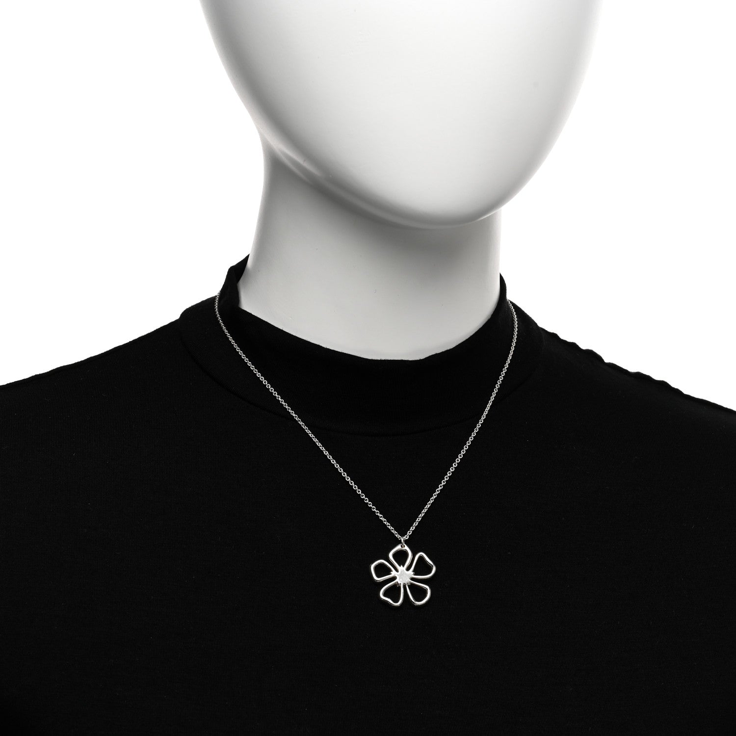 Tiffany Sterling Silver Open Flower Pendant Necklace 2 of 4