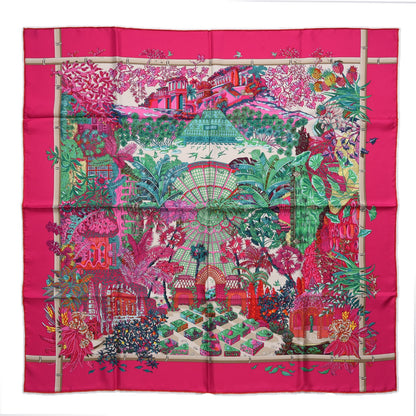Hermes Silk Jardins D Hiver Scarf 90 Rose Vif Vert Creme 1 of 5