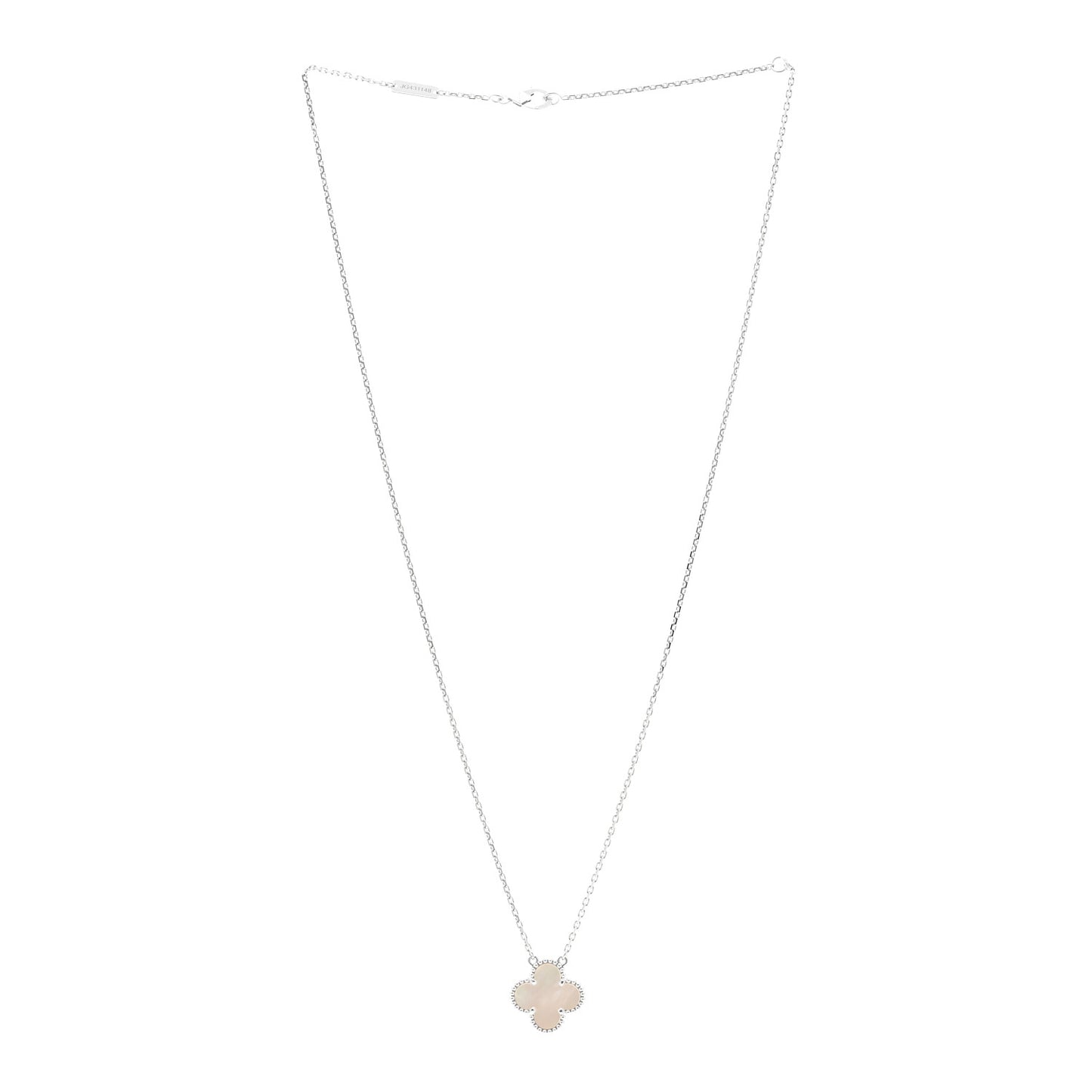 18K White Gold Mother of Pearl Vintage Alhambra Pendant Necklace