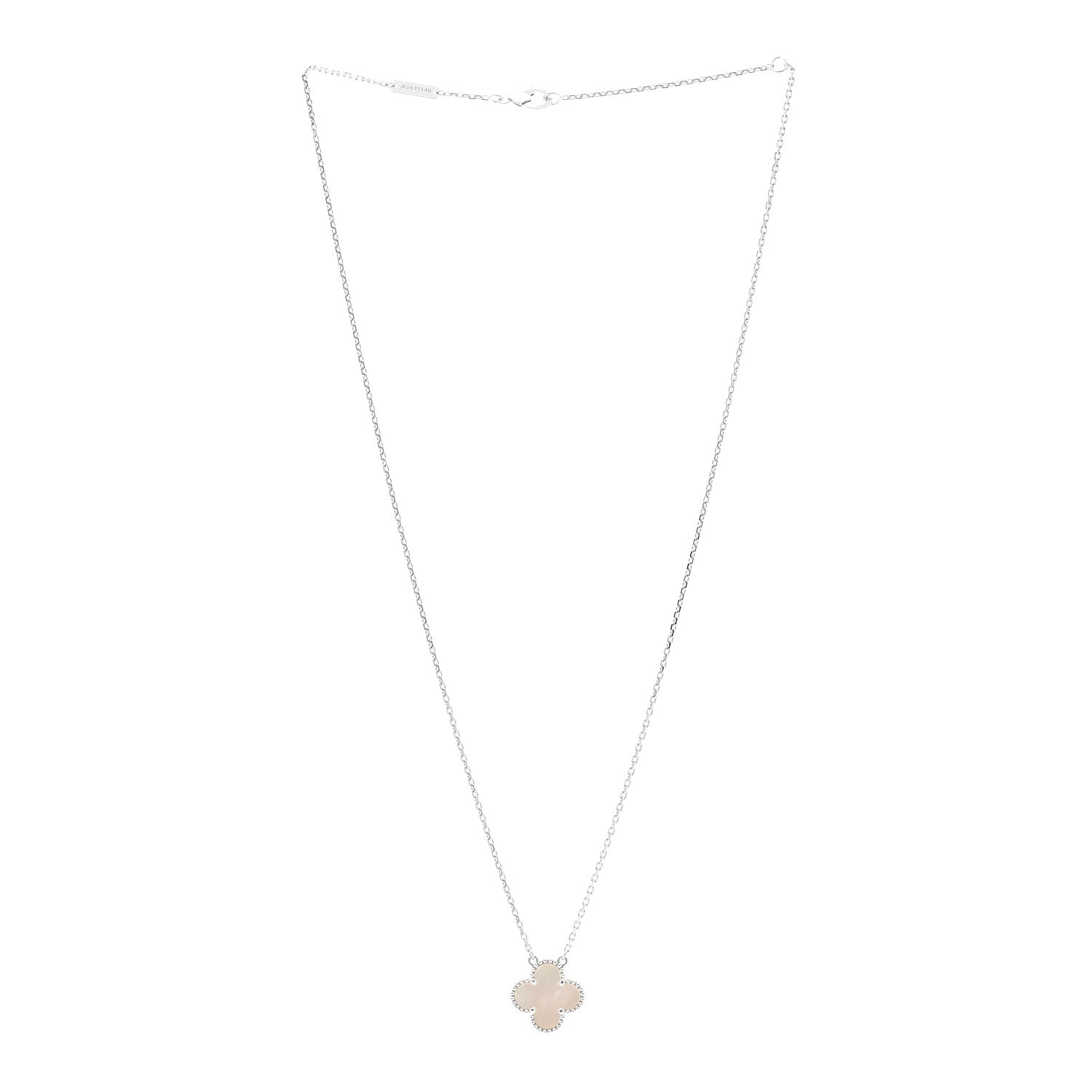 Van Cleef & Arpels 18K White Gold Mother of Pearl Vintage Alhambra Pendant Necklace 3 of 6