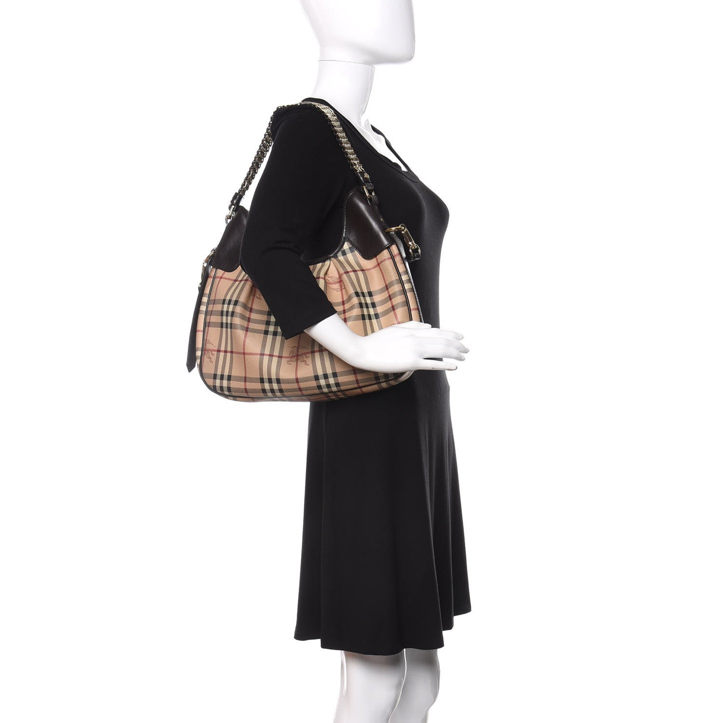 Calfskin Haymarket Check Chain Strap Hobo Chocolate Brown