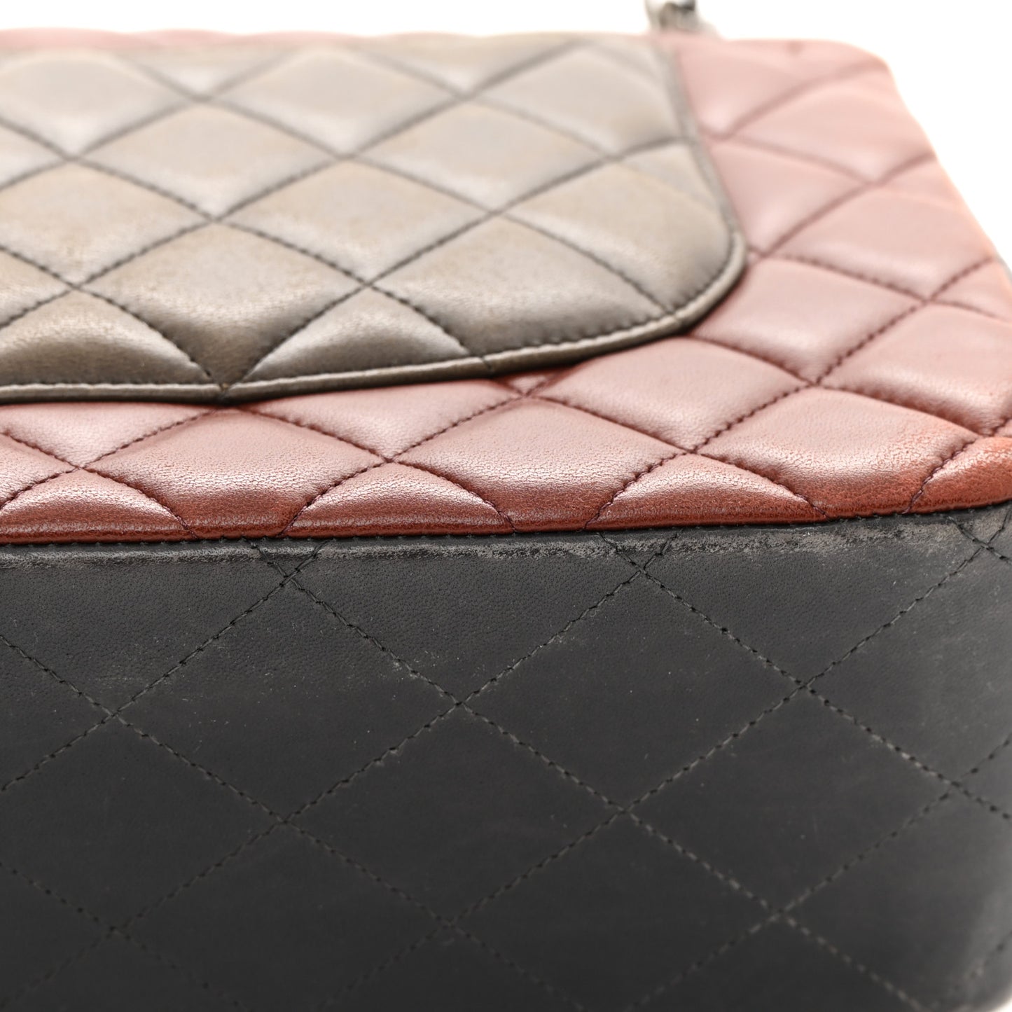 Lambskin Quilted Jumbo Tri-Color Double Flap Burgundy