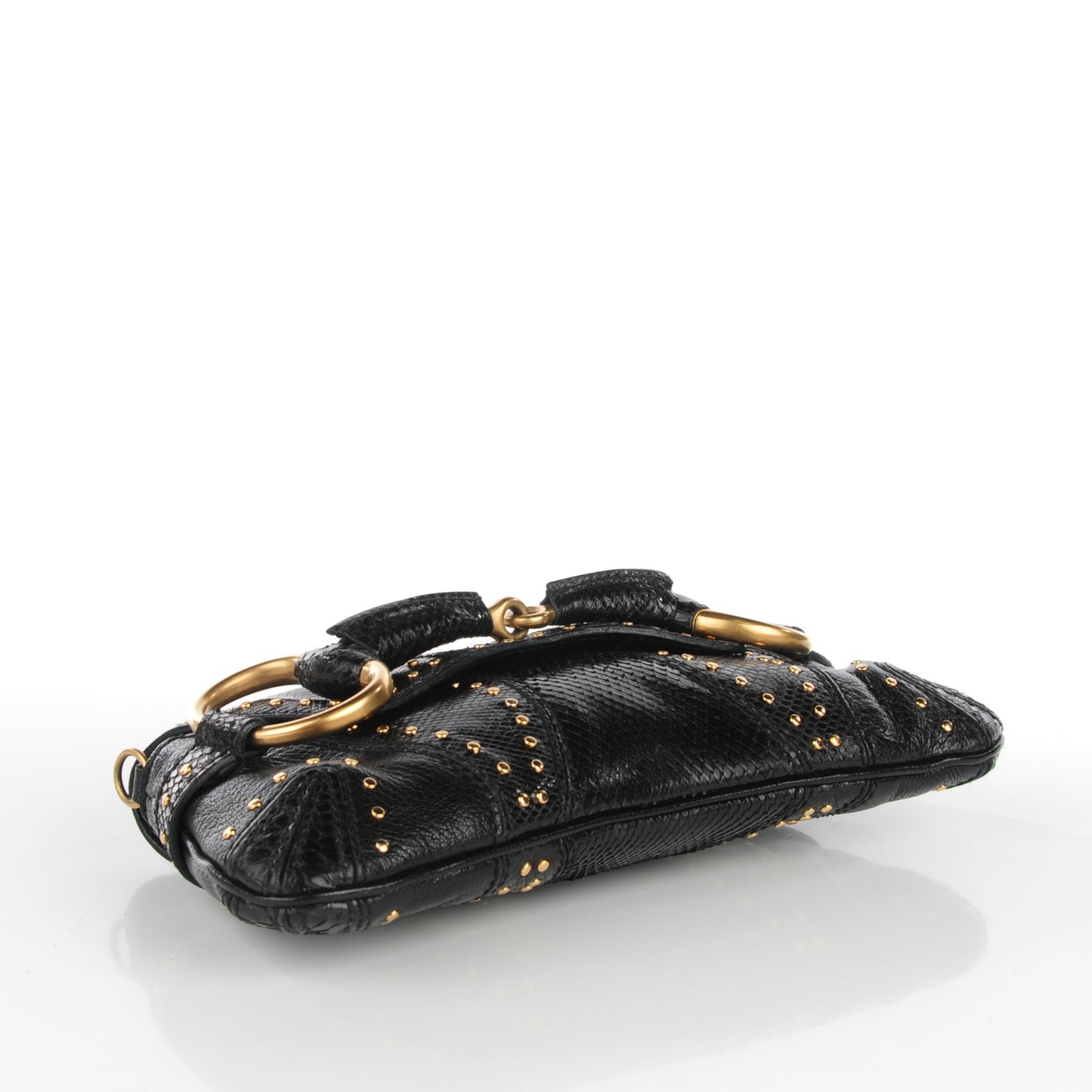 Python Studded Horsebit Chain Clutch Black