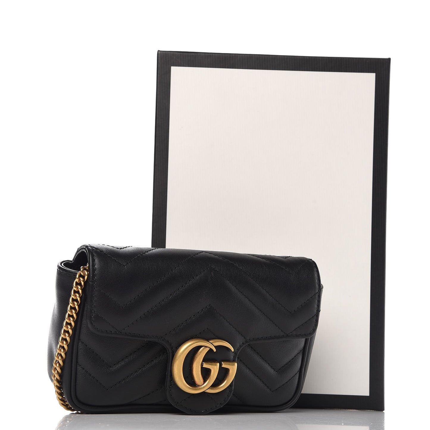 Calfskin Matelasse Super Mini GG Marmont Shoulder Bag Black