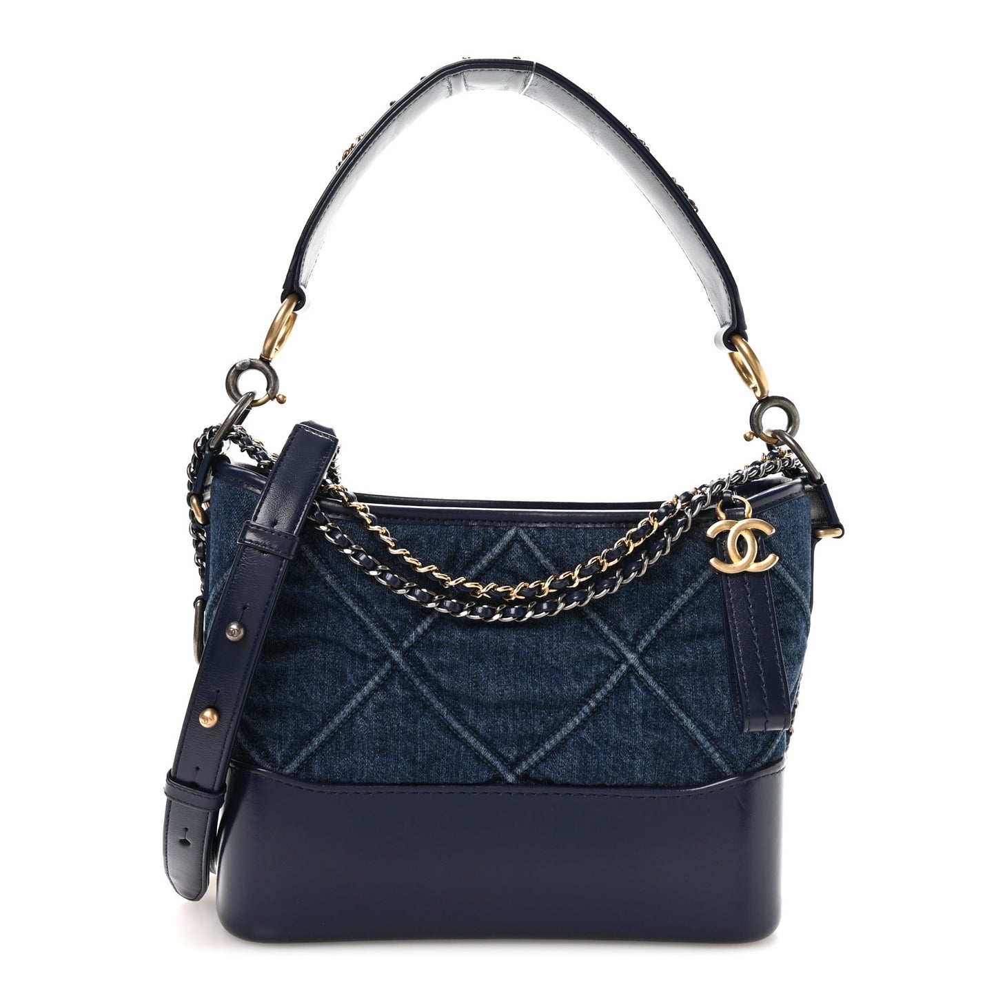 Denim Calfskin Quilted Medium Gabrielle Logo Hobo Blue