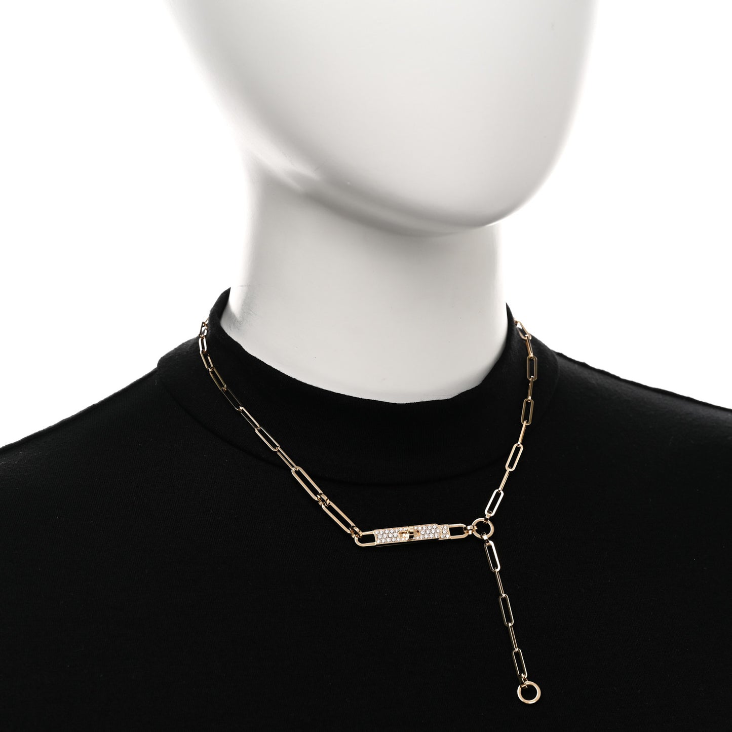 18K Yellow Gold Diamond Pave PM Kelly Chaine Lariat Necklace ST