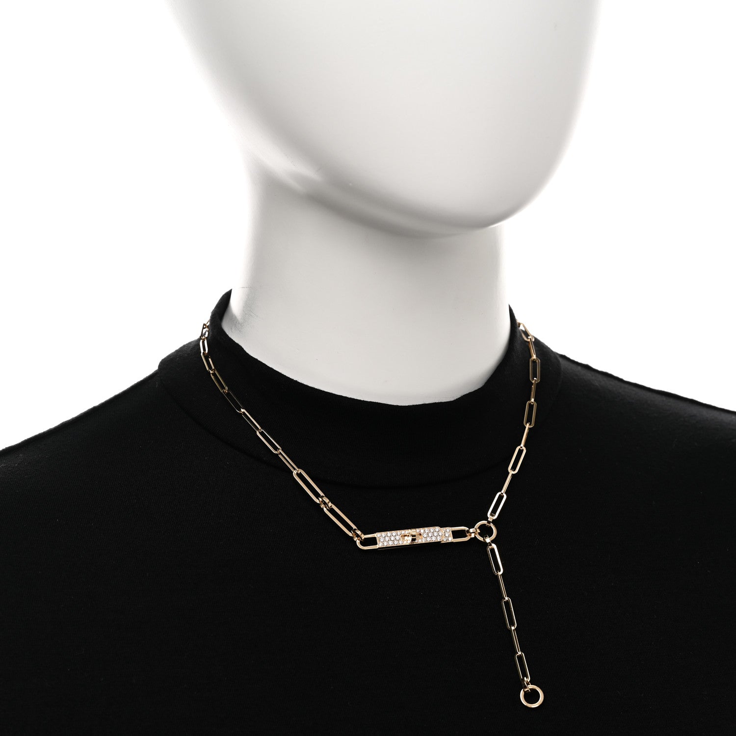 Hermes 18K Yellow Gold Diamond Pave PM Kelly Chaine Lariat Necklace ST 2 of 5
