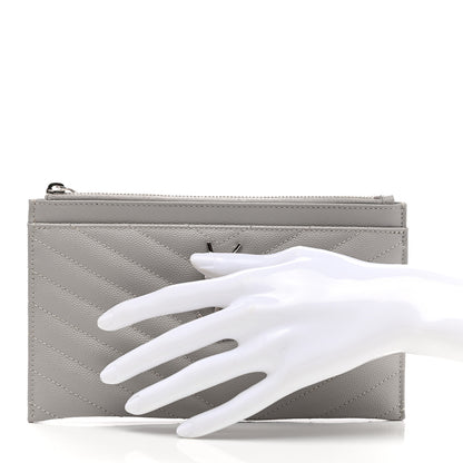 Saint Laurent Grain De Poudre Chevron Monogram Bill Pouch Granite 2 of 8