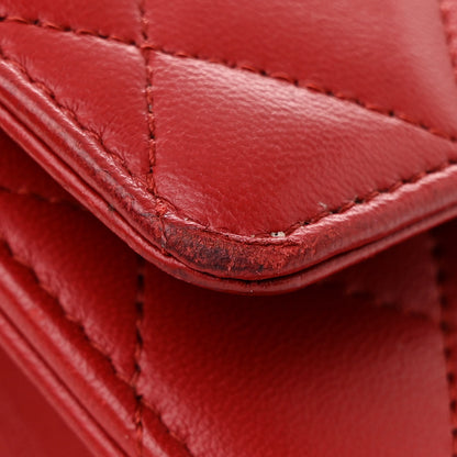 Chanel Lambskin Quilted Wallet On Chain WOC Red 13 of 15
