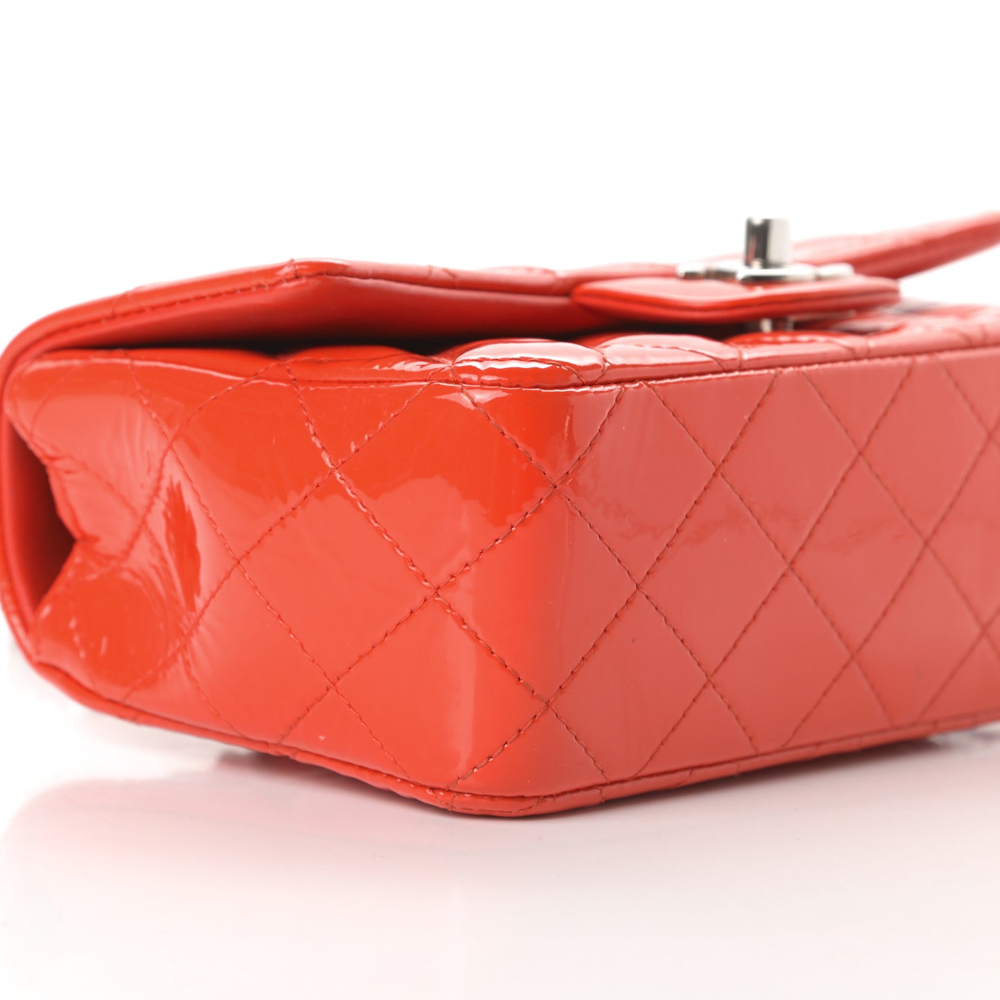 Patent Calfskin Quilted Mini Rectangular Flap Red