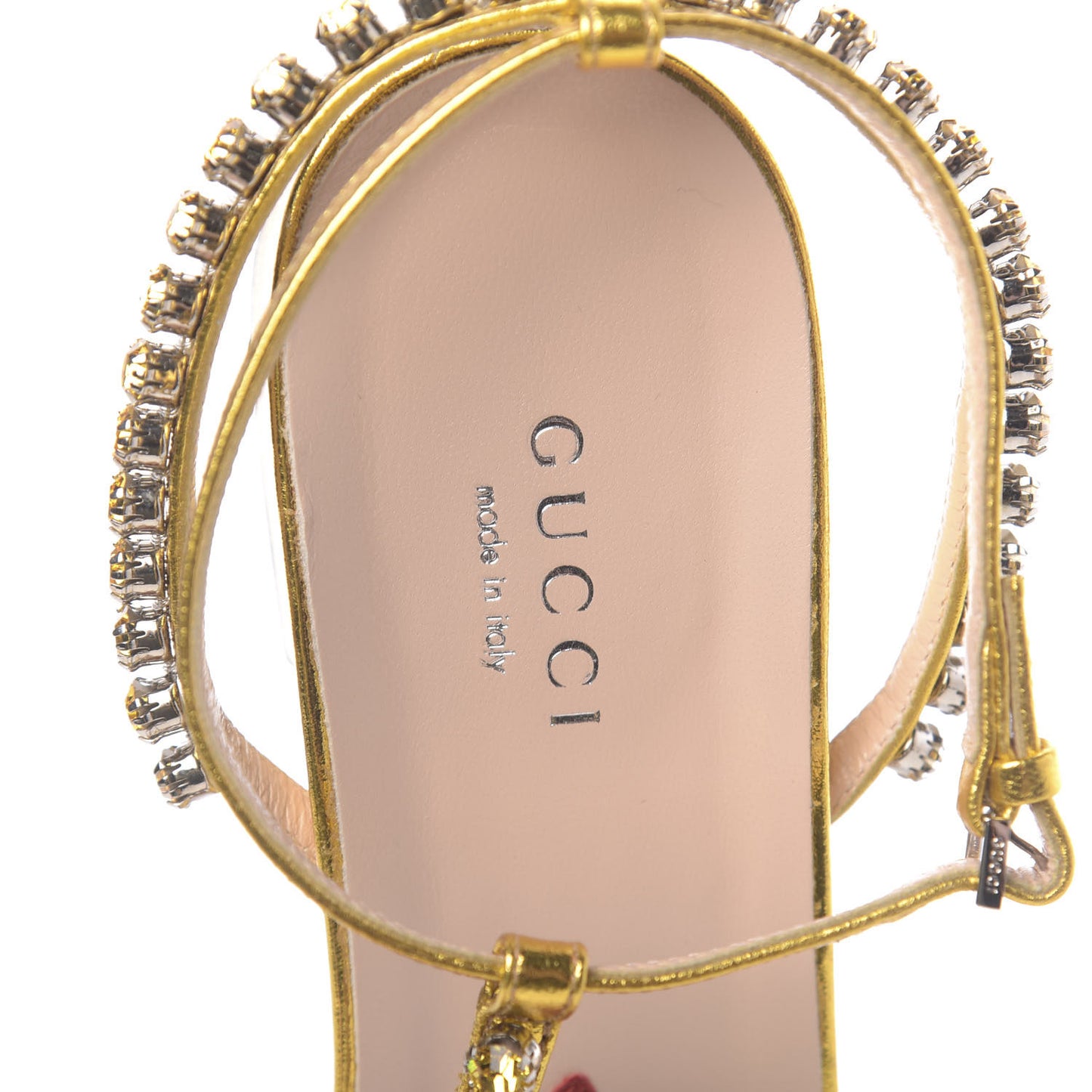 Nappa Silk Crystal Bertie T-Strap Low Heel Sandals 36 Gold