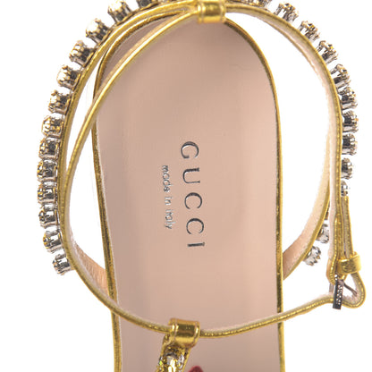 Gucci Nappa Silk Crystal Bertie T-Strap Low Heel Sandals 36 Gold 5 of 9
