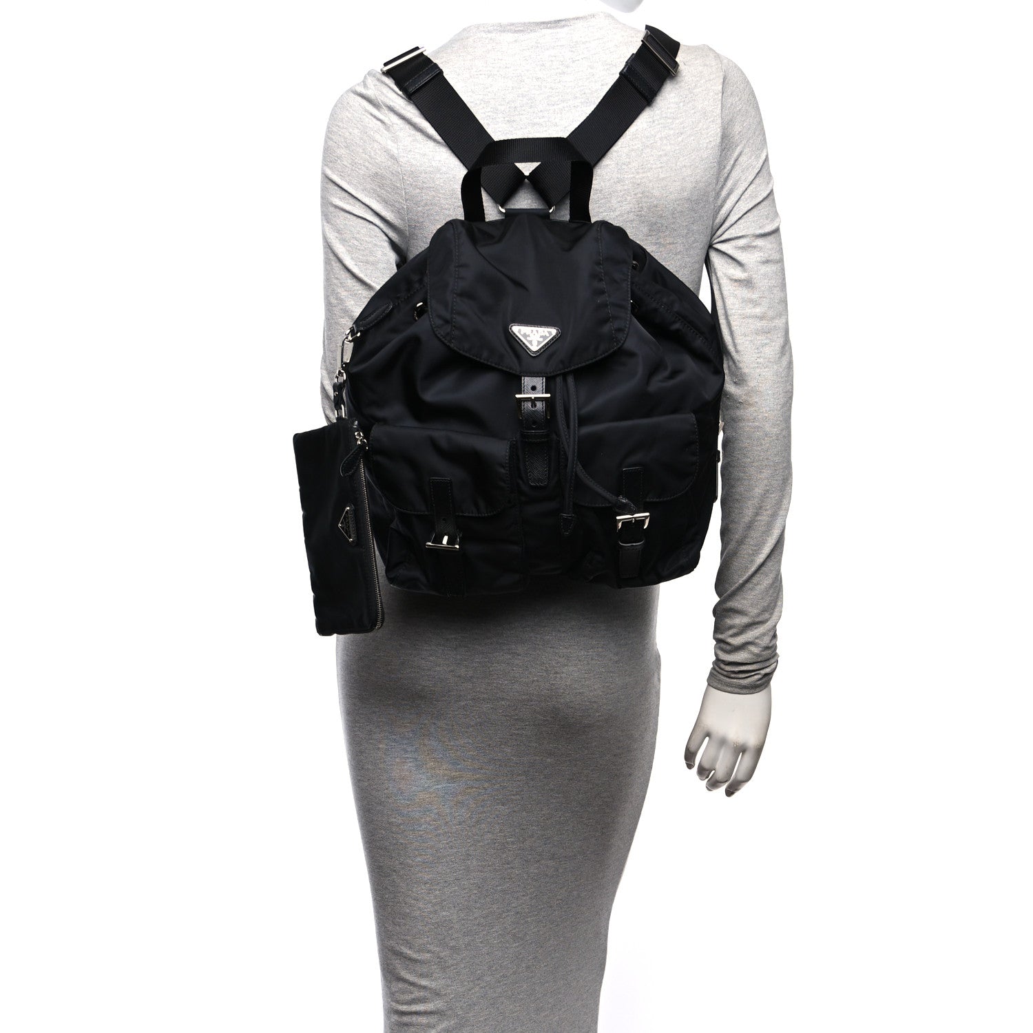 Prada Tessuto Nylon Saffiano Medium Backpack Black 2 of 10