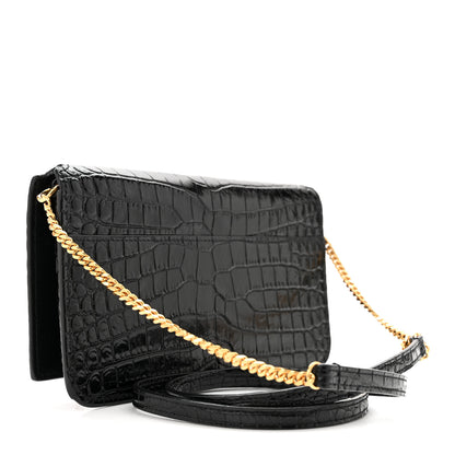 Saint Laurent Crocodile Embossed Monogram Phone Holder Crossbody Black 3 of 11