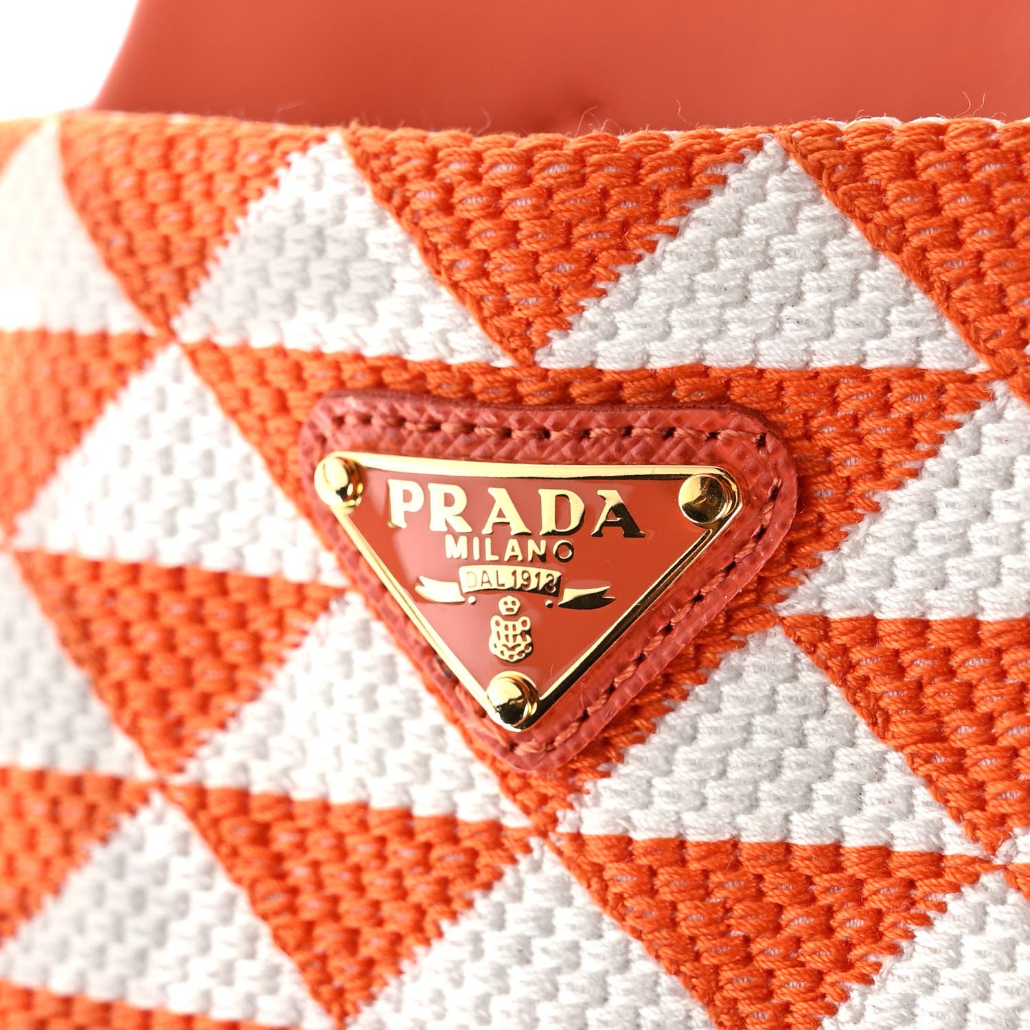 Prada Jacquard Trianglolo Symbole Embroidered Metal Triangle Logo 10mm Slide Sandals 40 Arancio White 8 of 8