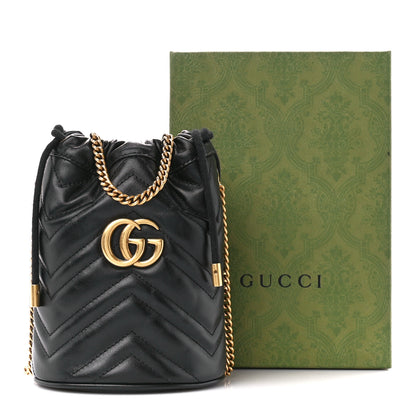 Gucci Calfskin Matelasse Mini GG Marmont 2.0 Bucket Bag Black 11 of 11
