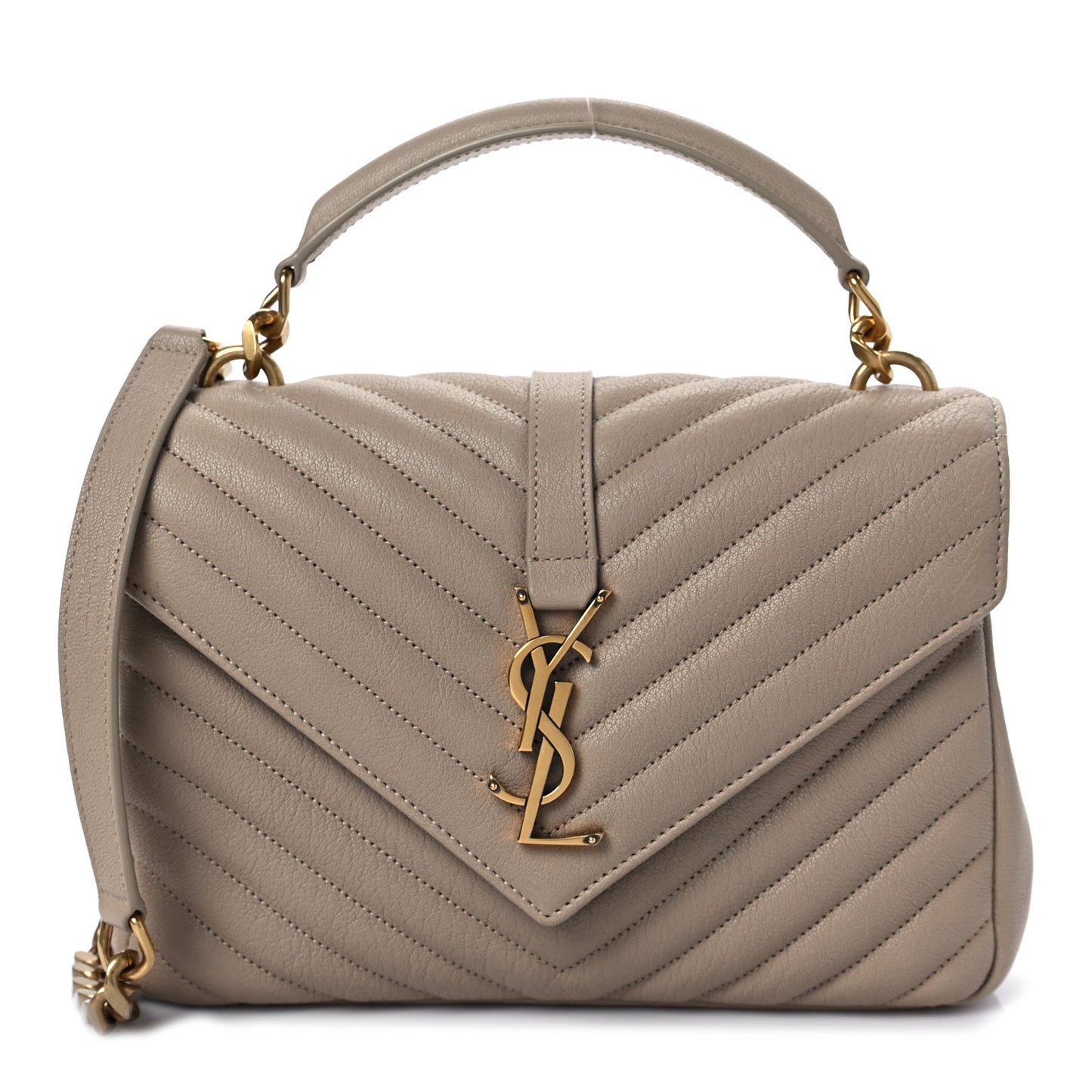 Sheepskin Matelasse Chevron Monogram Medium College Bag Dark Beige