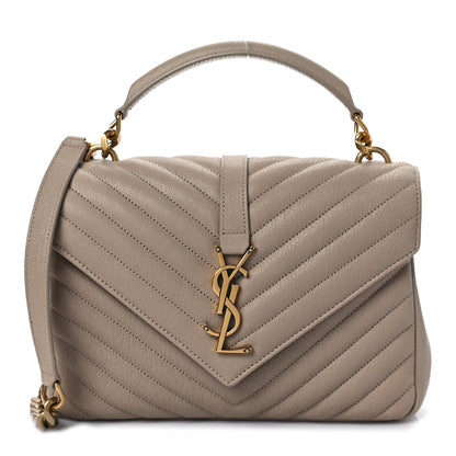 Saint Laurent Sheepskin Matelasse Chevron Monogram Medium College Bag Dark Beige 1 of 7