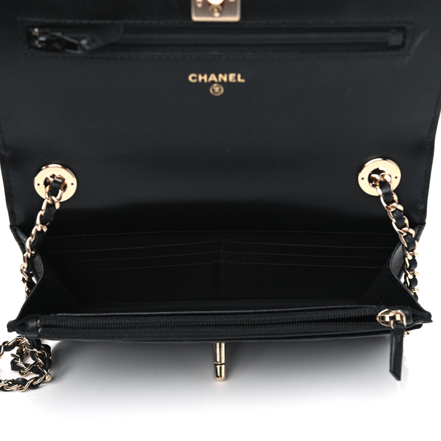 Lambskin Quilted Trendy CC Wallet On Chain WOC Black