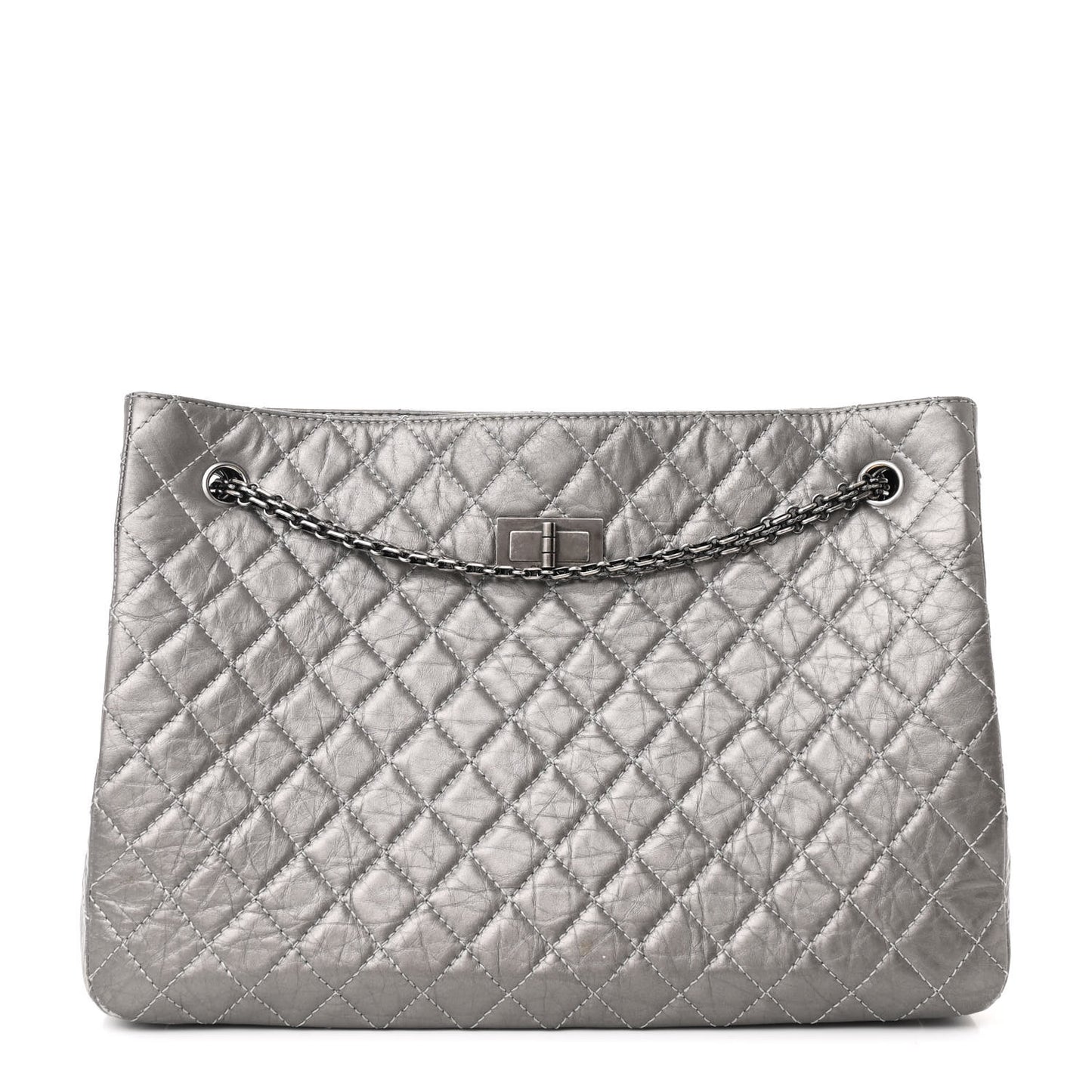 Metallic Aged Calfskin Reissue 2.55 Tote Silver