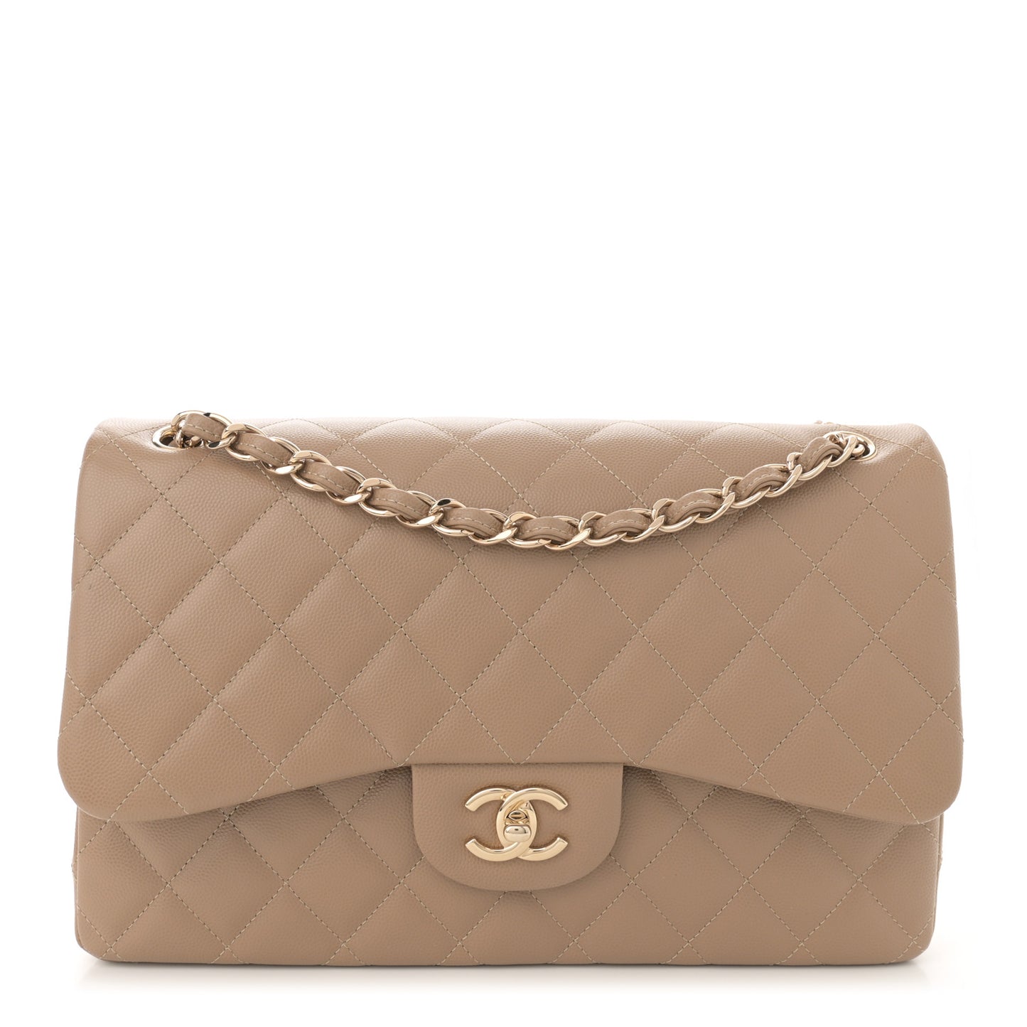 Caviar Quilted Jumbo Double Flap Dark Beige