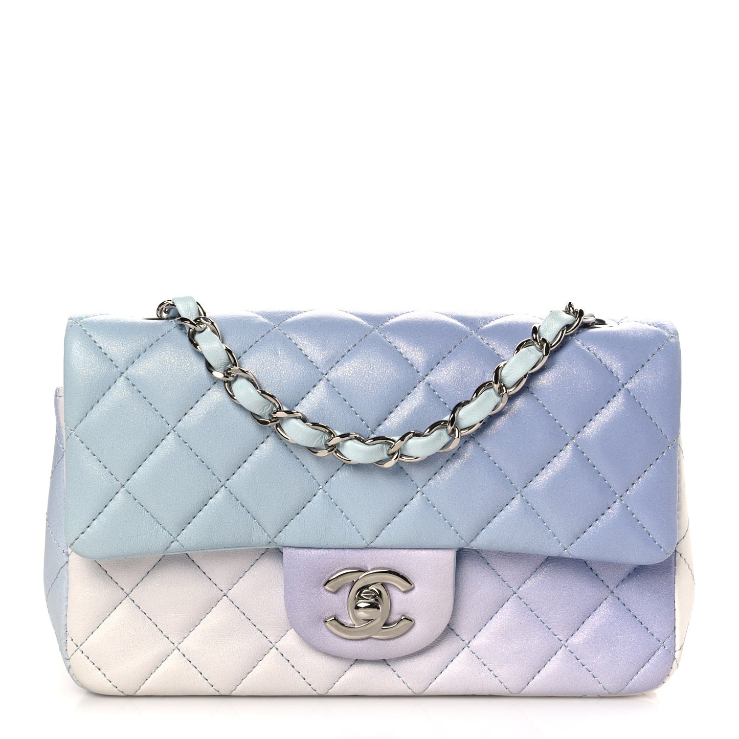 Perforated Lambskin Quilted Mini Rectangular Flap Light Blue Light Purple White