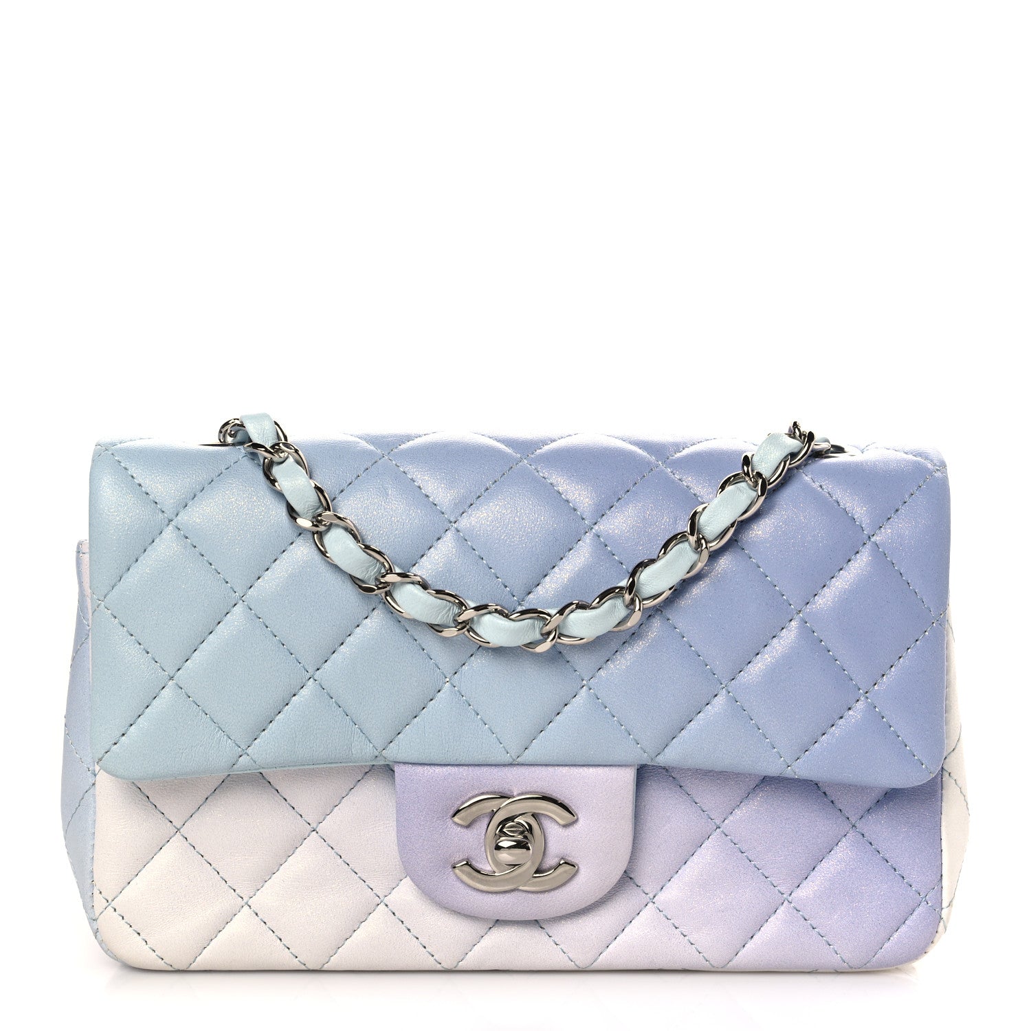 Chanel Perforated Lambskin Quilted Mini Rectangular Flap Light Blue Light Purple White 1 of 9