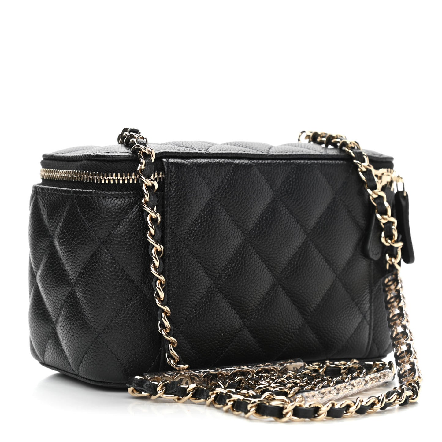 Caviar Quilted Small Tiny CC Vanity Case With Chain Black