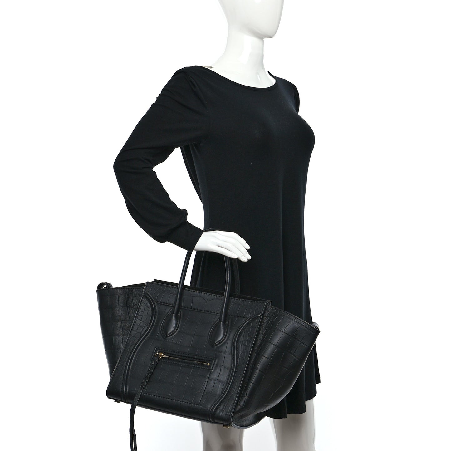 Crocodile Embossed Calfskin Medium Phantom Luggage Black