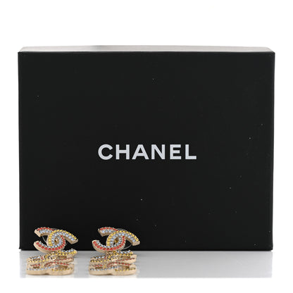 Chanel Metal Crystal CC Triple Drop Earrings Gold Multicolor 5 of 5