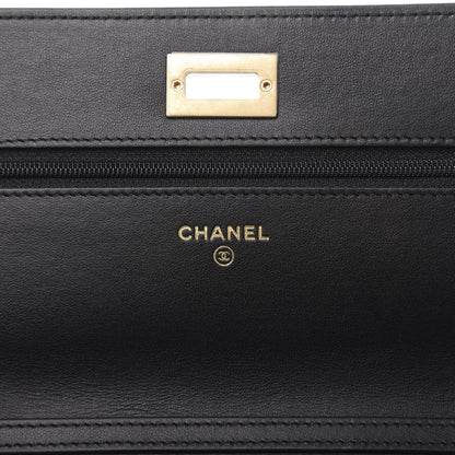 Chanel Calfskin Crocodile Embossed Graffiti 2.55 Cocodile Reissue Wallet On Chain WOC Black Gold 6 of 22