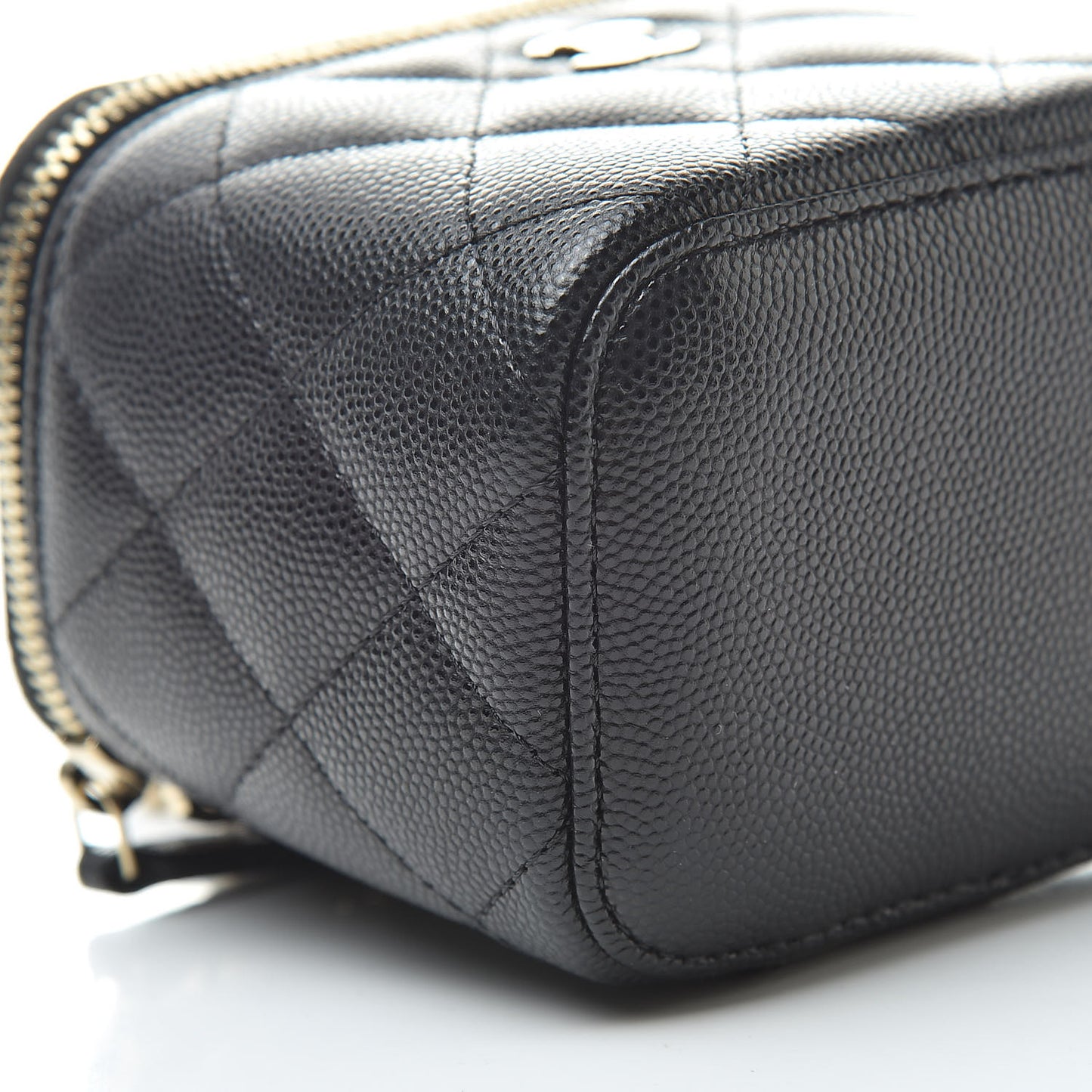 Caviar Quilted Mini Vanity Case With Chain Black