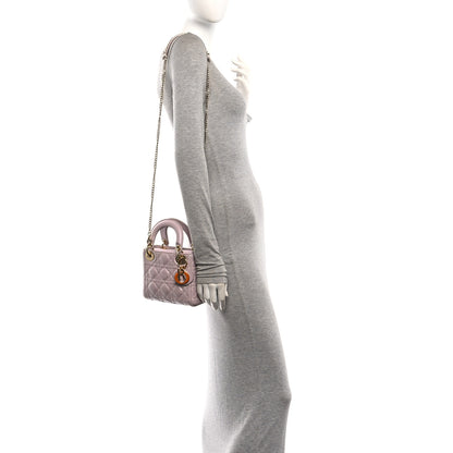 Christian Dior Metallic Lambskin Cannage Mini Lady Dior Lotus 2 of 10