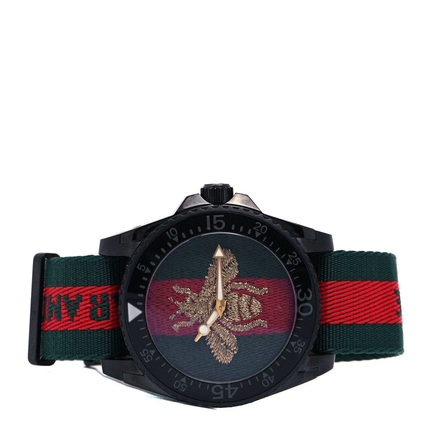 Gucci Stainless Steel Nylon 45mm Le Marche Des Merveilles Bee Quartz Watch Green 2 of 6