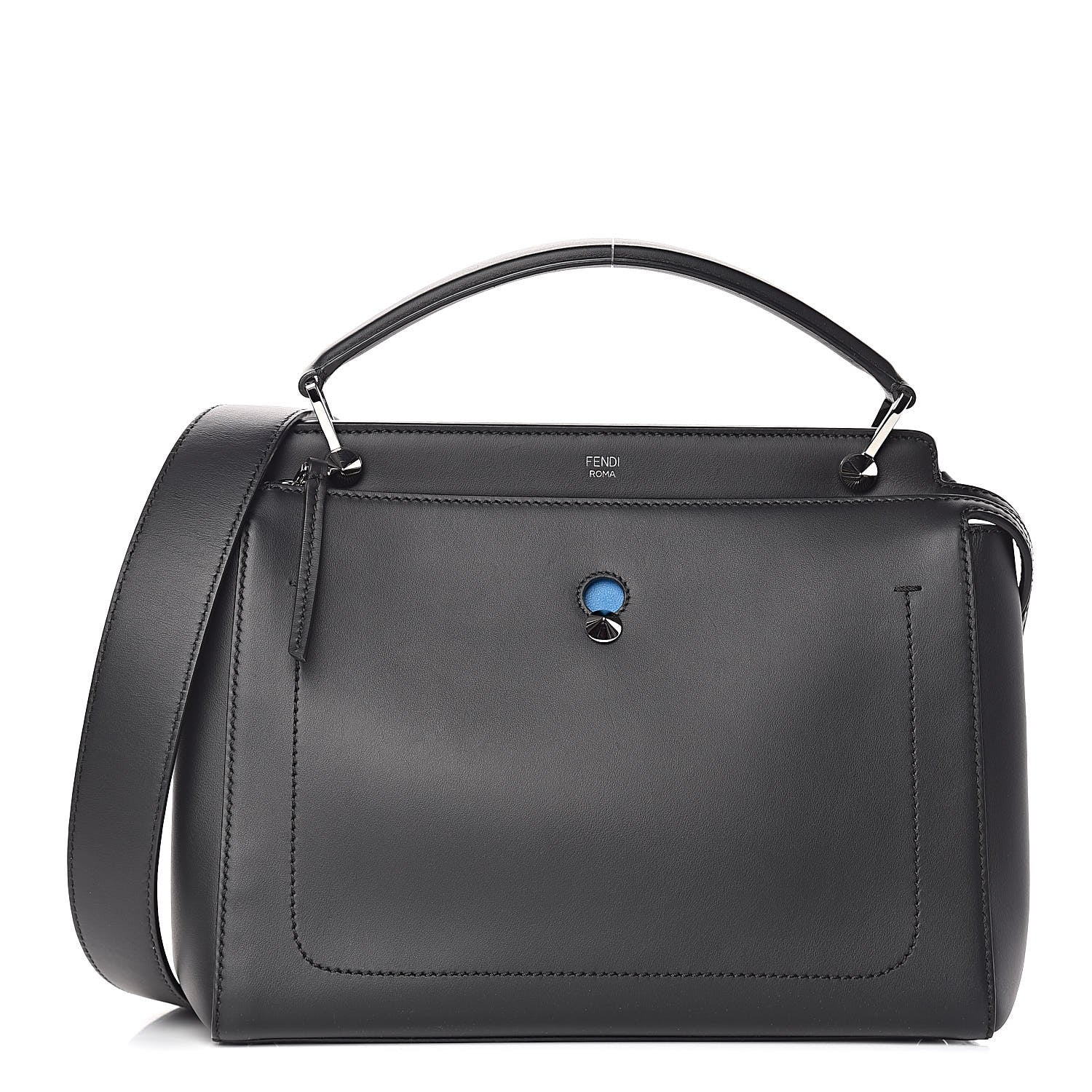 Fendi Vitello Baltico Dolce DotCom Satchel Black Blue Royal 1 of 15