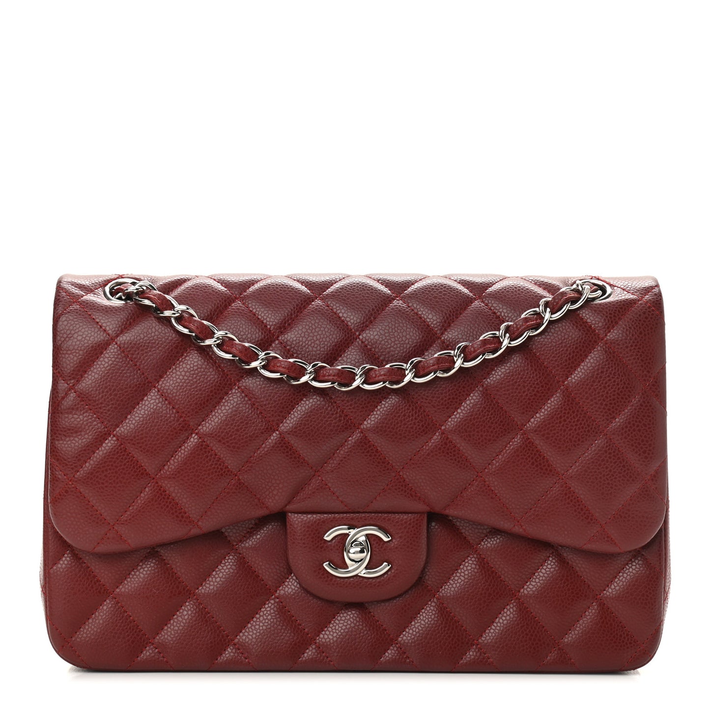 Caviar Quilted Jumbo Double Flap Dark Red