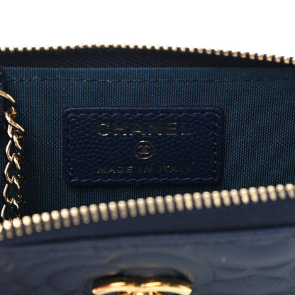 Chanel Caviar Camellia Embossed Key Holder Case Navy 6 of 8