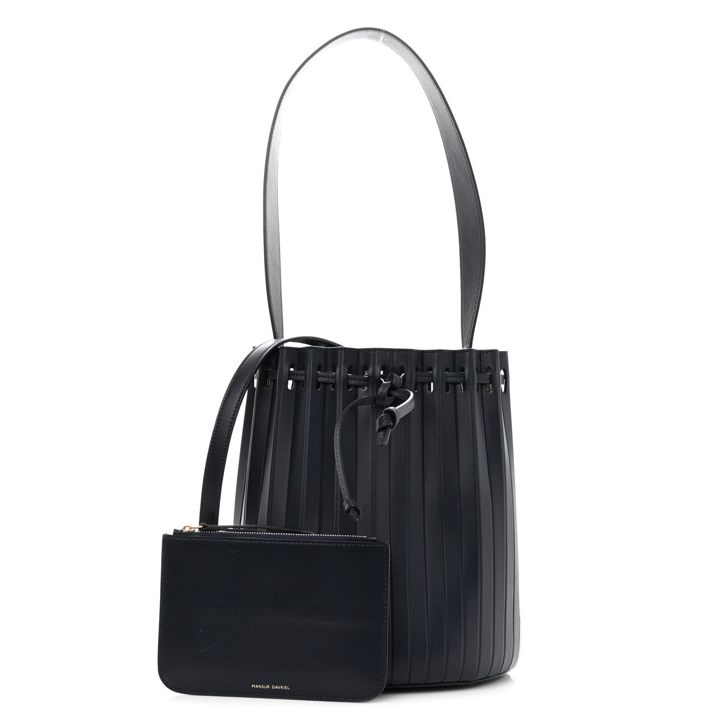 Vegetable Tanned Calfskin Pleated Bucket Bag Blu