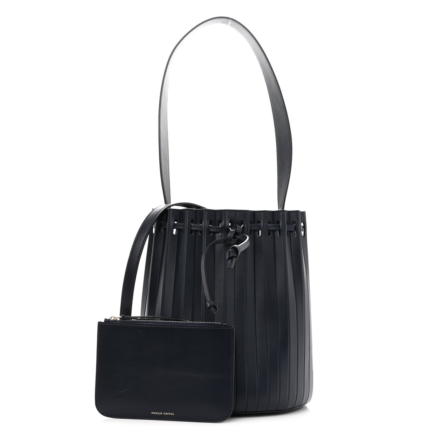 Mansur Gavriel Vegetable Tanned Calfskin Pleated Bucket Bag Blu 1 of 10