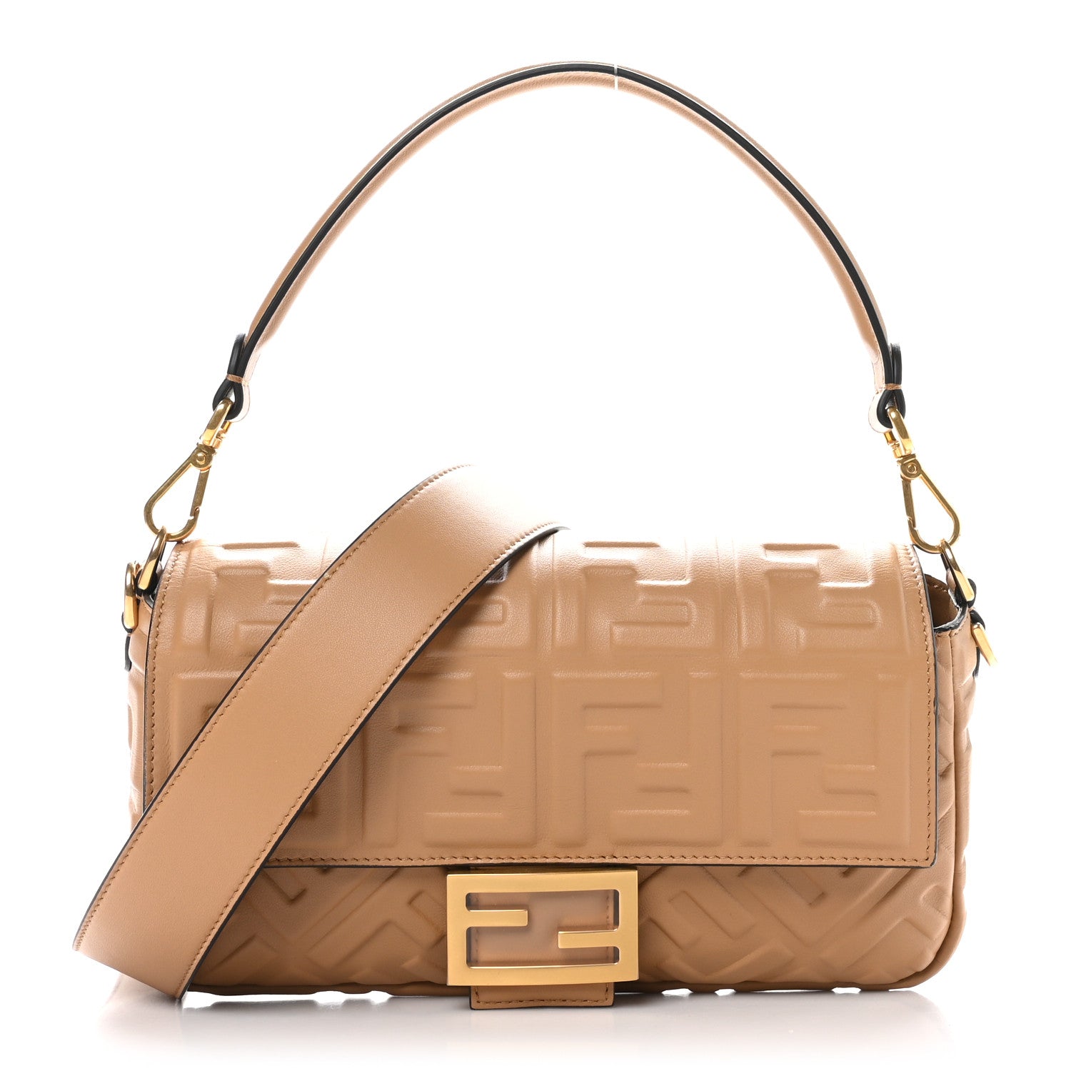 Fendi Nappa FF 1974 Embossed Baguette Miele Scuro 1 of 10