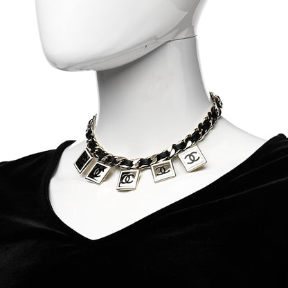Chanel Metal Lambskin CC Square Charms Choker Gold Black White 2 of 4