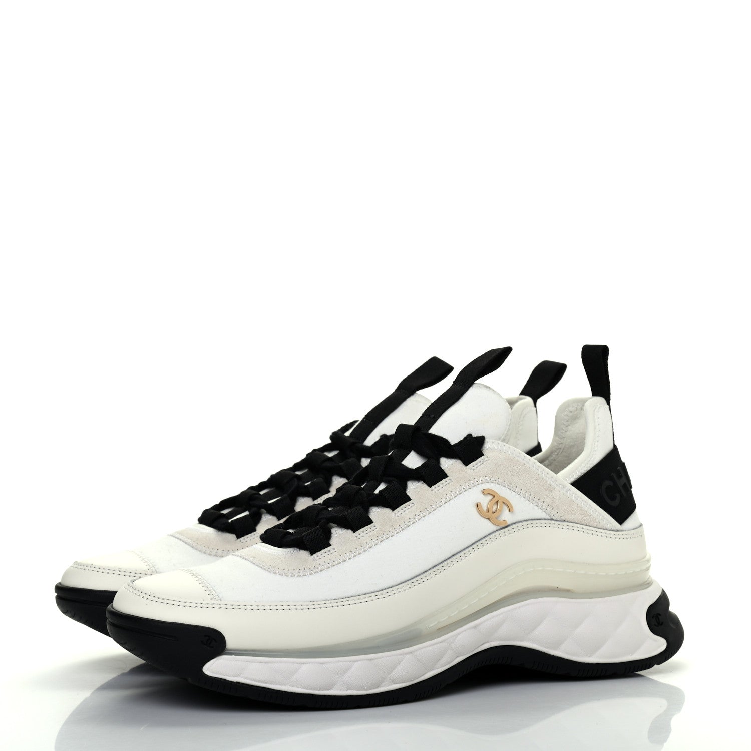 Chanel Velvet Calfskin Mixed Fibers CC Sneakers 37.5 Ivory Black 3 of 9