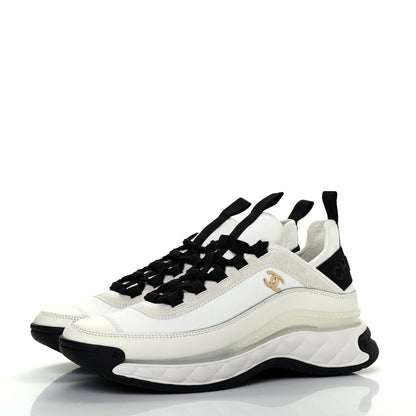 Chanel Velvet Calfskin Mixed Fibers CC Sneakers 37.5 Ivory Black 3 of 9