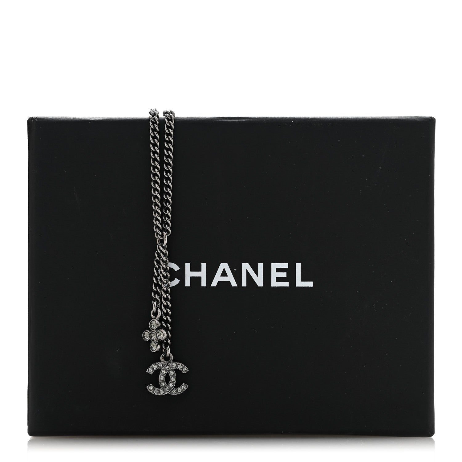 Chanel Ruthenium Crystal Flower CC Lariat Necklace 6 of 6