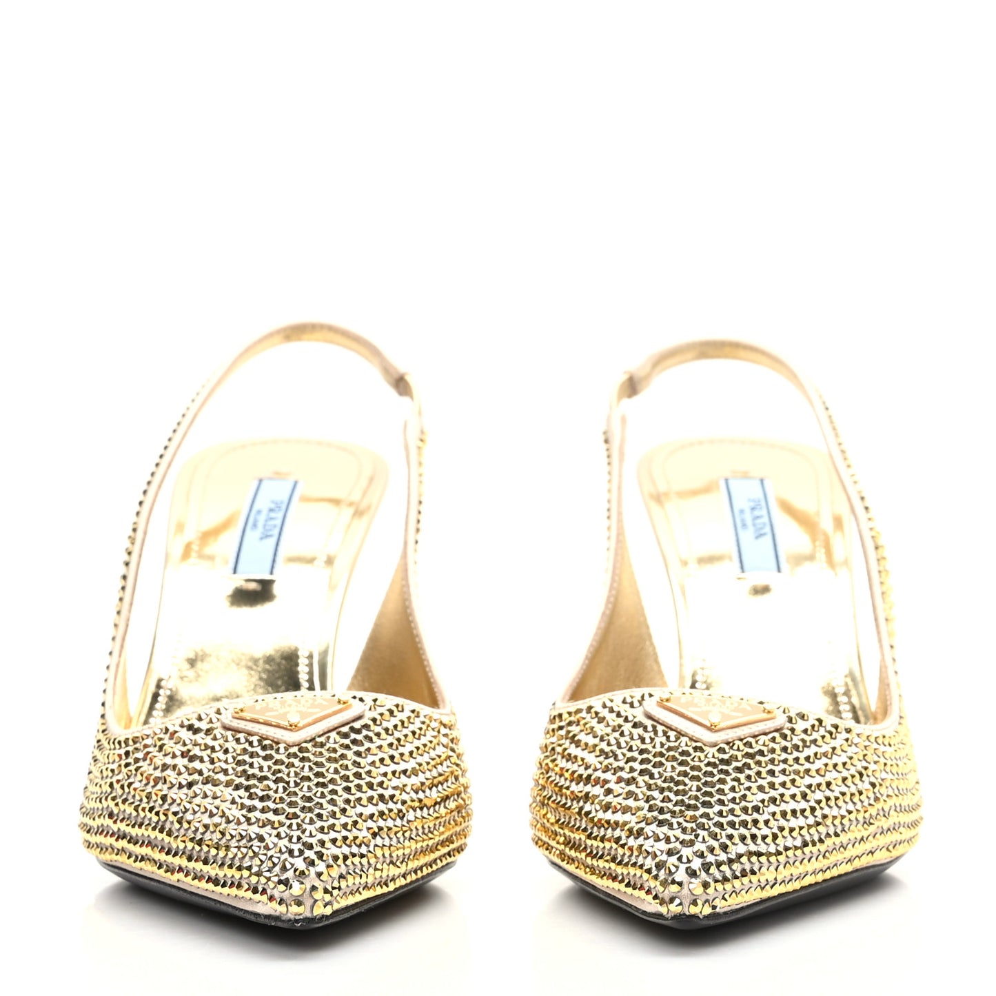 Satin Crystal Triangle Logo 85mm Slingback Pumps 38.5 Platino