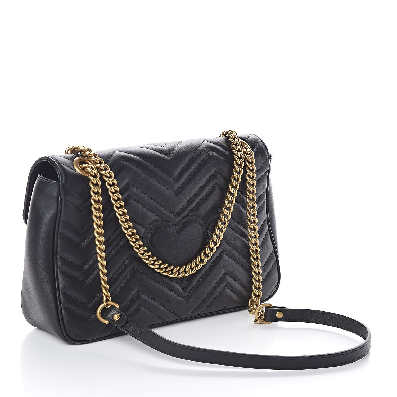 Gucci Calfskin Matelasse Medium GG Marmont Shoulder Bag Black 3 of 9