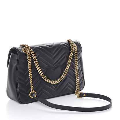 Gucci Calfskin Matelasse Medium GG Marmont Shoulder Bag Black 3 of 9