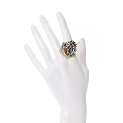 Gucci Metal Crystal Lion Head Ring M Aged Gold Multicolor 2 of 5