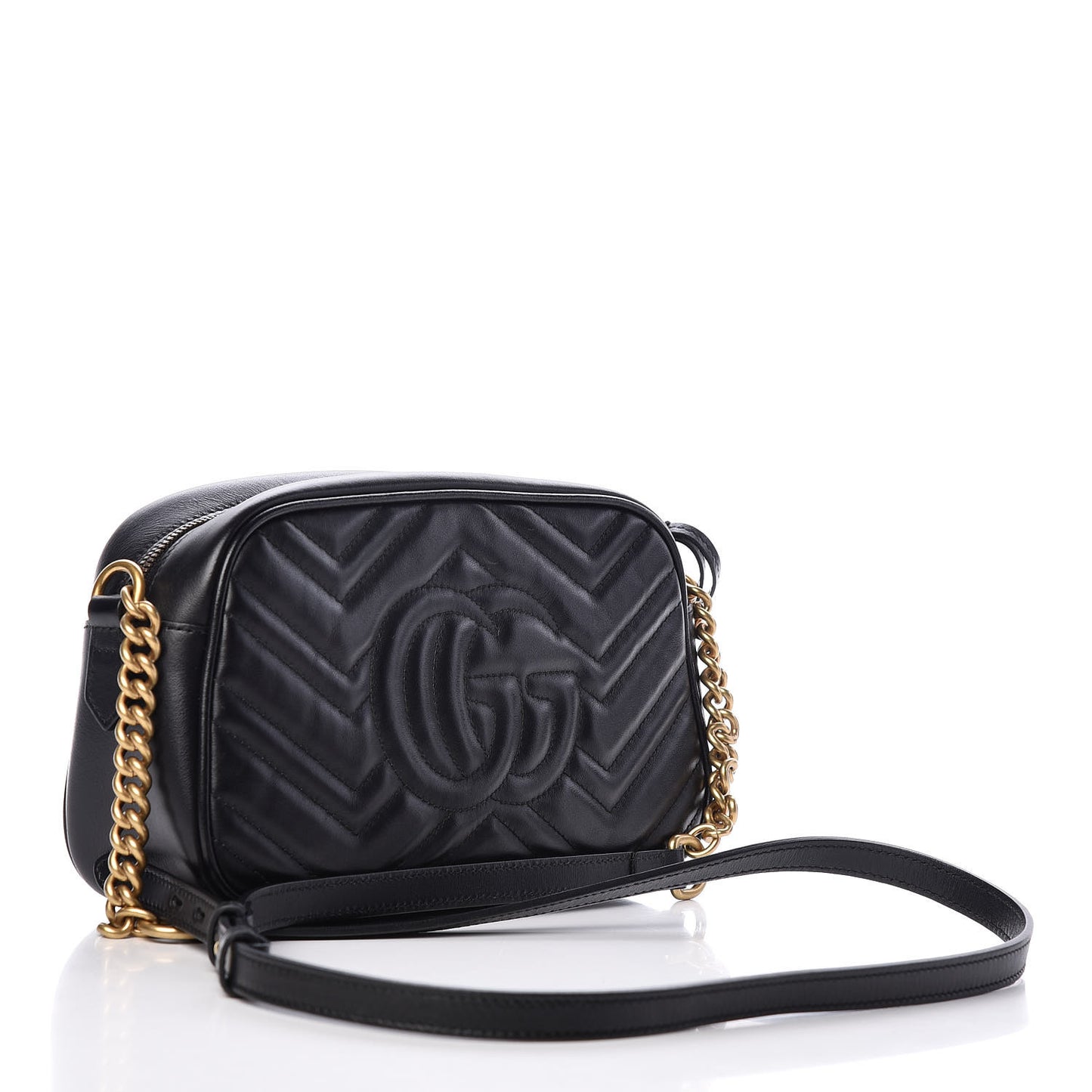 Calfskin Matelasse Small GG Marmont Chain Shoulder Bag Black